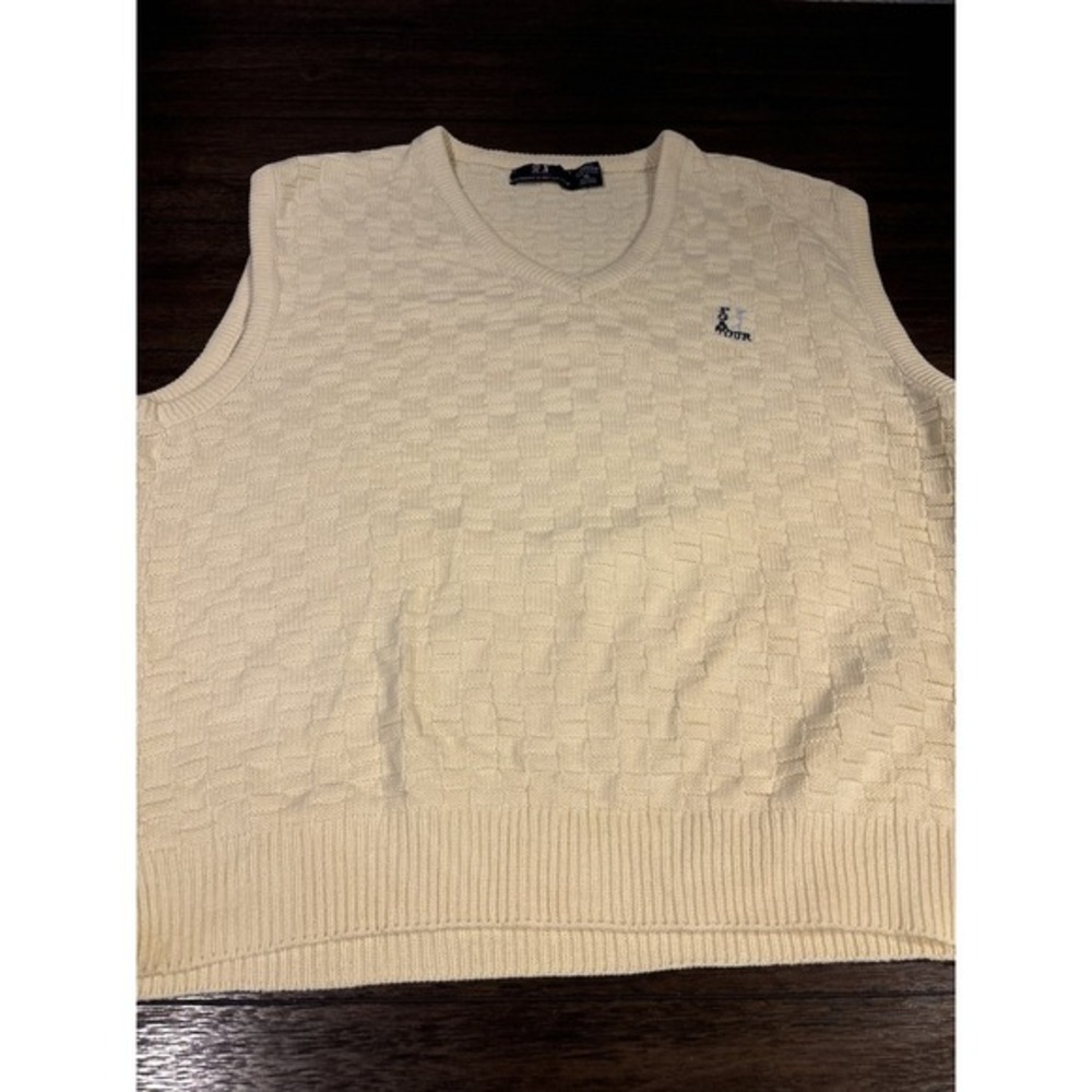 PGA Tour Logo Cotton Yellow Sweater Vest Made In USA Ram Golf‎ Men's XL Vintage